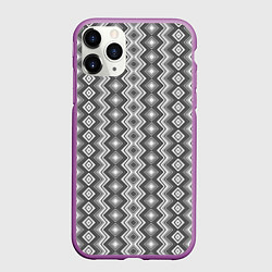 Чехол iPhone 11 Pro матовый Серый вертикальный узор зиг заг, цвет: 3D-фиолетовый