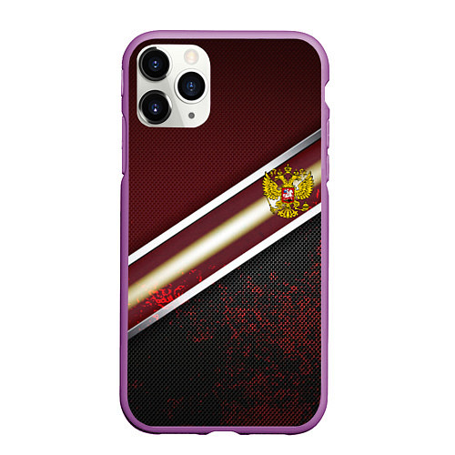 Чехол iPhone 11 Pro матовый Сталь Россия текстура / 3D-Фиолетовый – фото 1