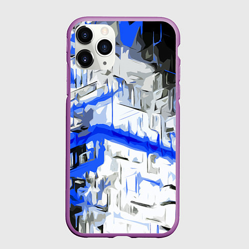 Чехол iPhone 11 Pro матовый Сине-белая абстракция на чёрном фоне / 3D-Фиолетовый – фото 1