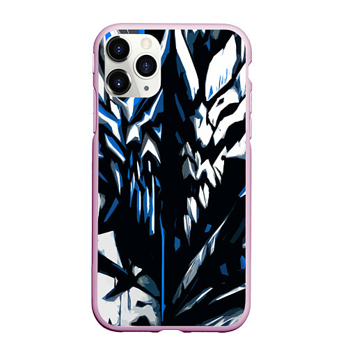 Чехол iPhone 11 Pro матовый White and blue abstraction on a black background / 3D-Розовый – фото 1