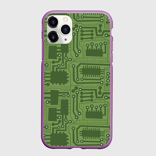 Чехол iPhone 11 Pro матовый Милитари электронная плата / 3D-Фиолетовый – фото 1