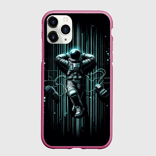 Чехол iPhone 11 Pro матовый Отдыхающий космонавт / 3D-Малиновый – фото 1