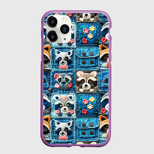 Чехол iPhone 11 Pro матовый Пэчворк с энотами / 3D-Фиолетовый – фото 1