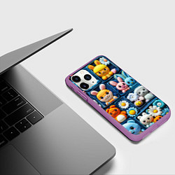 Чехол iPhone 11 Pro матовый Пэчворк с зайцами, цвет: 3D-фиолетовый — фото 2