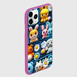 Чехол iPhone 11 Pro матовый Пэчворк с зайцами, цвет: 3D-фиолетовый — фото 2