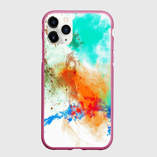 Чехол iPhone 11 Pro матовый Штрихи красок цветные / 3D-Малиновый – фото 1