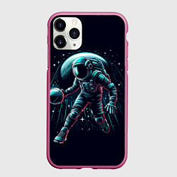 Чехол iPhone 11 Pro матовый Космонавт играет в баскетбол
