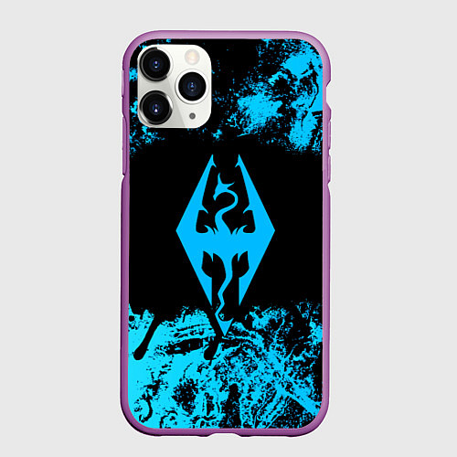 Чехол iPhone 11 Pro матовый Skyrim краски лого / 3D-Фиолетовый – фото 1