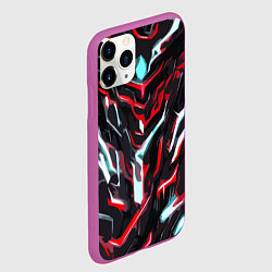 Чехол iPhone 11 Pro матовый Красно-белые абстрактные линии на чёрном фоне, цвет: 3D-фиолетовый — фото 2