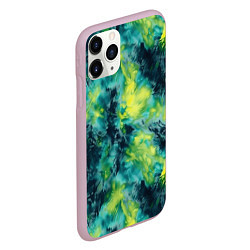 Чехол iPhone 11 Pro матовый Тай-дай текстура - желто-зеленый акцент, цвет: 3D-розовый — фото 2