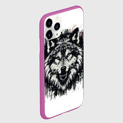 Чехол iPhone 11 Pro матовый Гранж - Портрет волка: голова, цвет: 3D-фиолетовый — фото 2