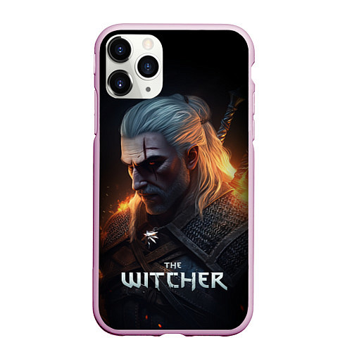 Чехол iPhone 11 Pro матовый The Witcher and fire / 3D-Розовый – фото 1