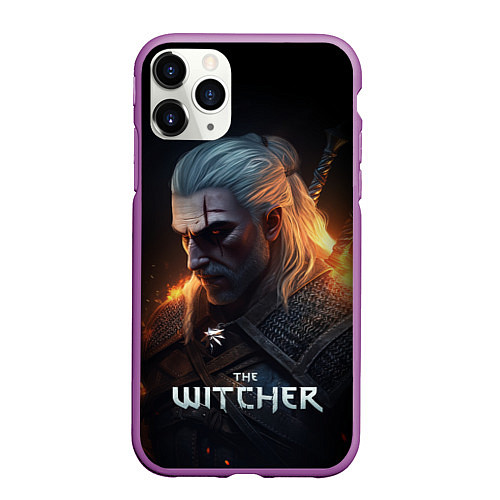 Чехол iPhone 11 Pro матовый The Witcher and fire / 3D-Фиолетовый – фото 1