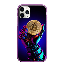 Чехол iPhone 11 Pro матовый Биткойн в руке киборга, цвет: 3D-фиолетовый