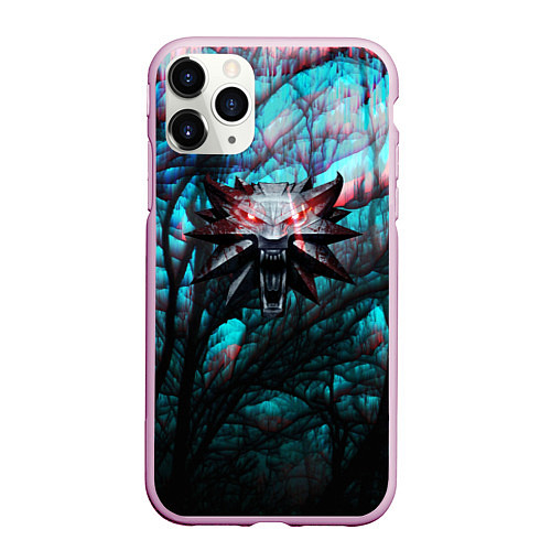 Чехол iPhone 11 Pro матовый The Witcher logo night / 3D-Розовый – фото 1