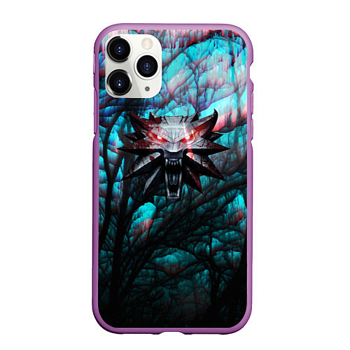 Чехол iPhone 11 Pro матовый The Witcher logo night / 3D-Фиолетовый – фото 1