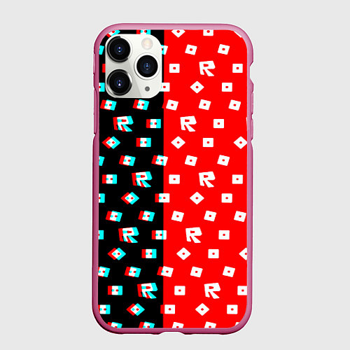 Чехол iPhone 11 Pro матовый Roblox glitch pattern / 3D-Малиновый – фото 1