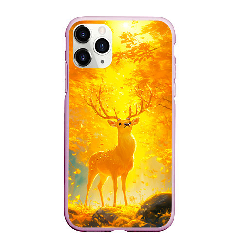 Чехол iPhone 11 Pro матовый Золотой олень в осеннем лесу / 3D-Розовый – фото 1