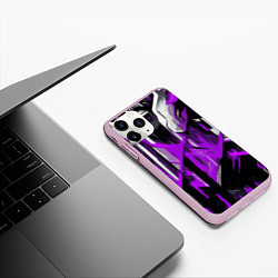 Чехол iPhone 11 Pro матовый White and purple abstraction on a black background, цвет: 3D-розовый — фото 2