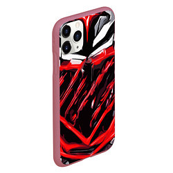 Чехол iPhone 11 Pro матовый Red and white abstraction on a black background, цвет: 3D-малиновый — фото 2