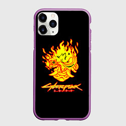 Чехол iPhone 11 Pro матовый Cyberpunk 2077 fire logo, цвет: 3D-фиолетовый