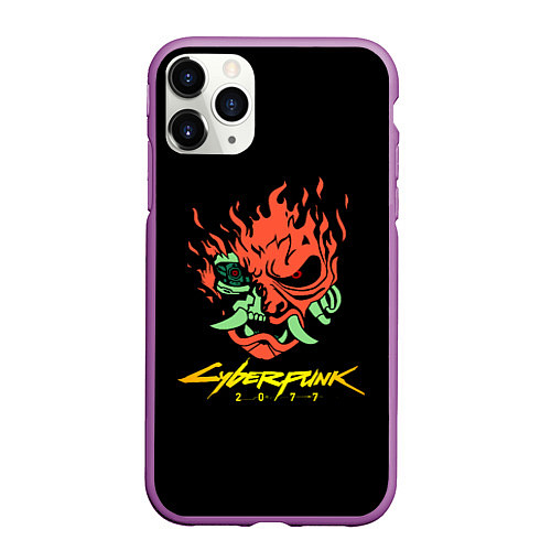 Чехол iPhone 11 Pro матовый Cyberpunk 2077 logo / 3D-Фиолетовый – фото 1