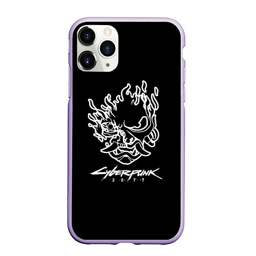 Чехол iPhone 11 Pro матовый Cyberpunk 2077 white / 3D-Светло-сиреневый – фото 1