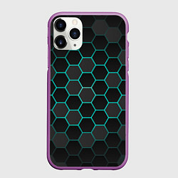 Чехол iPhone 11 Pro матовый Геометрия сотовой брони, цвет: 3D-фиолетовый