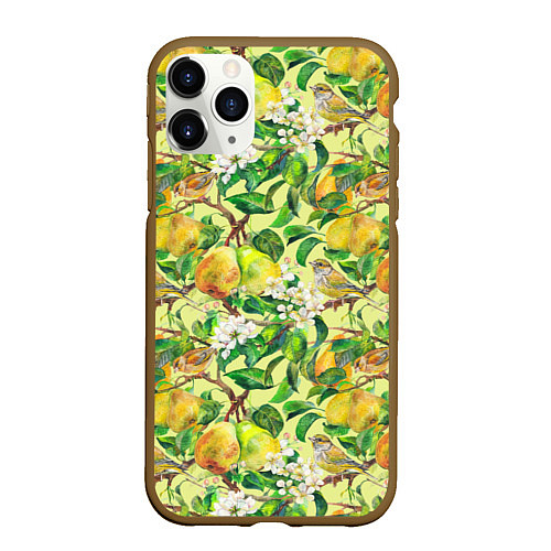 Чехол iPhone 11 Pro матовый Птица на грушевом дереве / 3D-Коричневый – фото 1