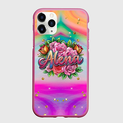 Чехол iPhone 11 Pro матовый Алена и розовые розы / 3D-Малиновый – фото 1
