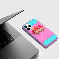 Чехол iPhone 11 Pro матовый Алена и розы объемные буквы, цвет: 3D-фиолетовый — фото 2