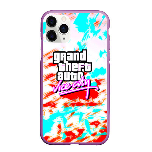 Чехол iPhone 11 Pro матовый GTA vice city clors / 3D-Фиолетовый – фото 1