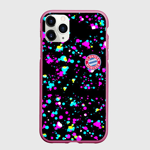 Чехол iPhone 11 Pro матовый Бавария Мюнхен неоновые краски / 3D-Малиновый – фото 1