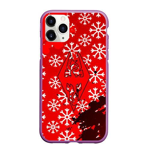 Чехол iPhone 11 Pro матовый Elder Scrolls winter steel / 3D-Фиолетовый – фото 1