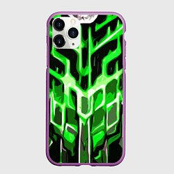 Чехол iPhone 11 Pro матовый Абстрактные зелёные линии на чёрном фоне