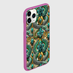 Чехол iPhone 11 Pro матовый Паттерн зеленые темные змеи, цвет: 3D-фиолетовый — фото 2