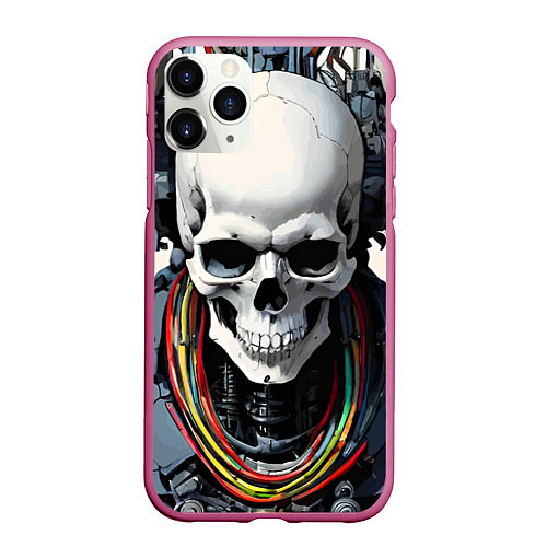 Чехол iPhone 11 Pro матовый Cool cyber skull - ai art fantasy / 3D-Малиновый – фото 1