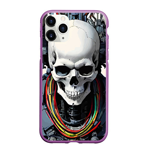 Чехол iPhone 11 Pro матовый Cool cyber skull - ai art fantasy / 3D-Фиолетовый – фото 1