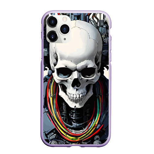 Чехол iPhone 11 Pro матовый Cool cyber skull - ai art fantasy / 3D-Светло-сиреневый – фото 1