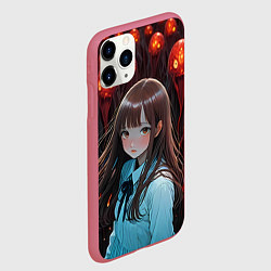 Чехол iPhone 11 Pro матовый Аниме девушка окружённая красными монстрами, цвет: 3D-малиновый — фото 2