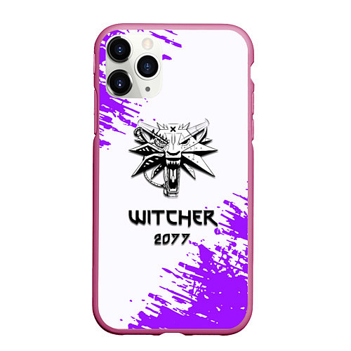 Чехол iPhone 11 Pro матовый The Witcher 2077 неоновые краски / 3D-Малиновый – фото 1