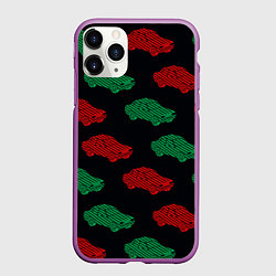 Чехол iPhone 11 Pro матовый Пиксельный силуэт машины паттерн, цвет: 3D-фиолетовый
