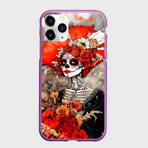 Чехол iPhone 11 Pro матовый Катрина в цветах / 3D-Фиолетовый – фото 1