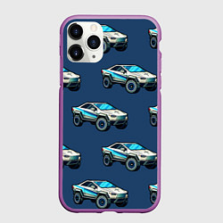 Чехол iPhone 11 Pro матовый Тесла киберпанк паттерн с машинками