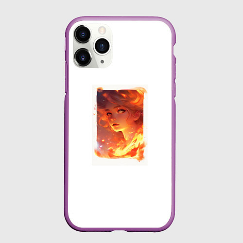 Чехол iPhone 11 Pro матовый Flame girl / 3D-Фиолетовый – фото 1