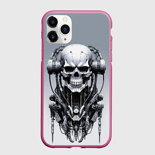 Чехол iPhone 11 Pro матовый Cool cyber skull - ai art fantasy / 3D-Малиновый – фото 1