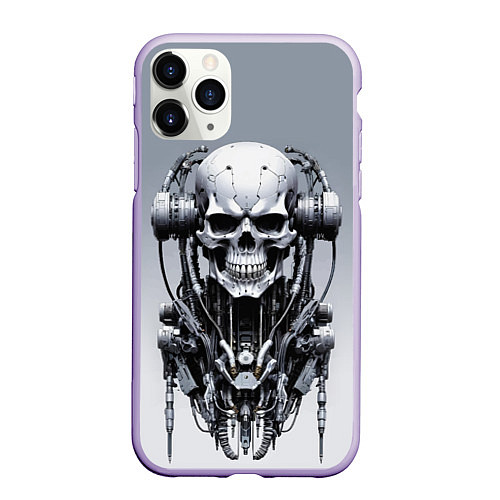 Чехол iPhone 11 Pro матовый Cool cyber skull - ai art fantasy / 3D-Светло-сиреневый – фото 1