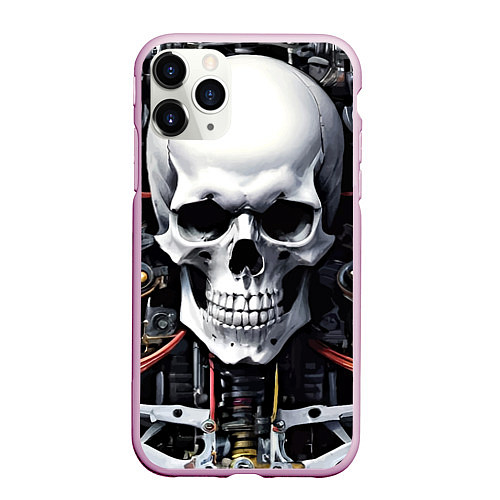 Чехол iPhone 11 Pro матовый Cyber skull - ai art / 3D-Розовый – фото 1