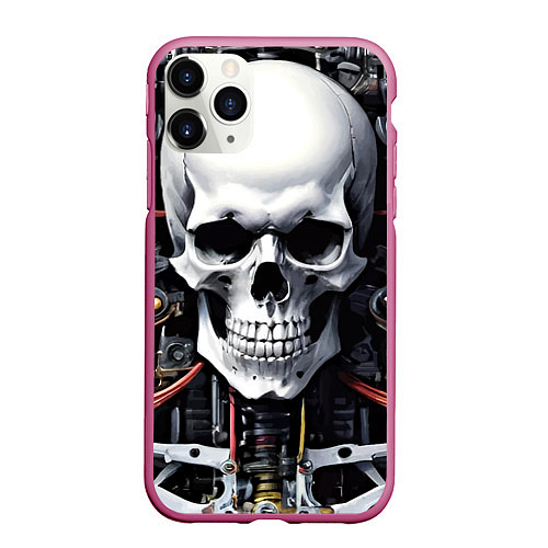 Чехол iPhone 11 Pro матовый Cyber skull - ai art / 3D-Малиновый – фото 1