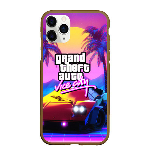 Чехол iPhone 11 Pro матовый Vice city retro wave Lambo / 3D-Коричневый – фото 1